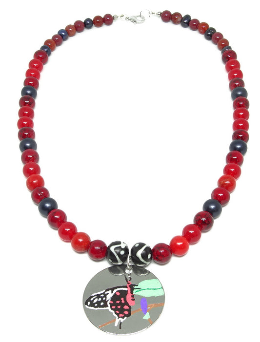 Crimson Rose Swallowtail Butterfly Necklace