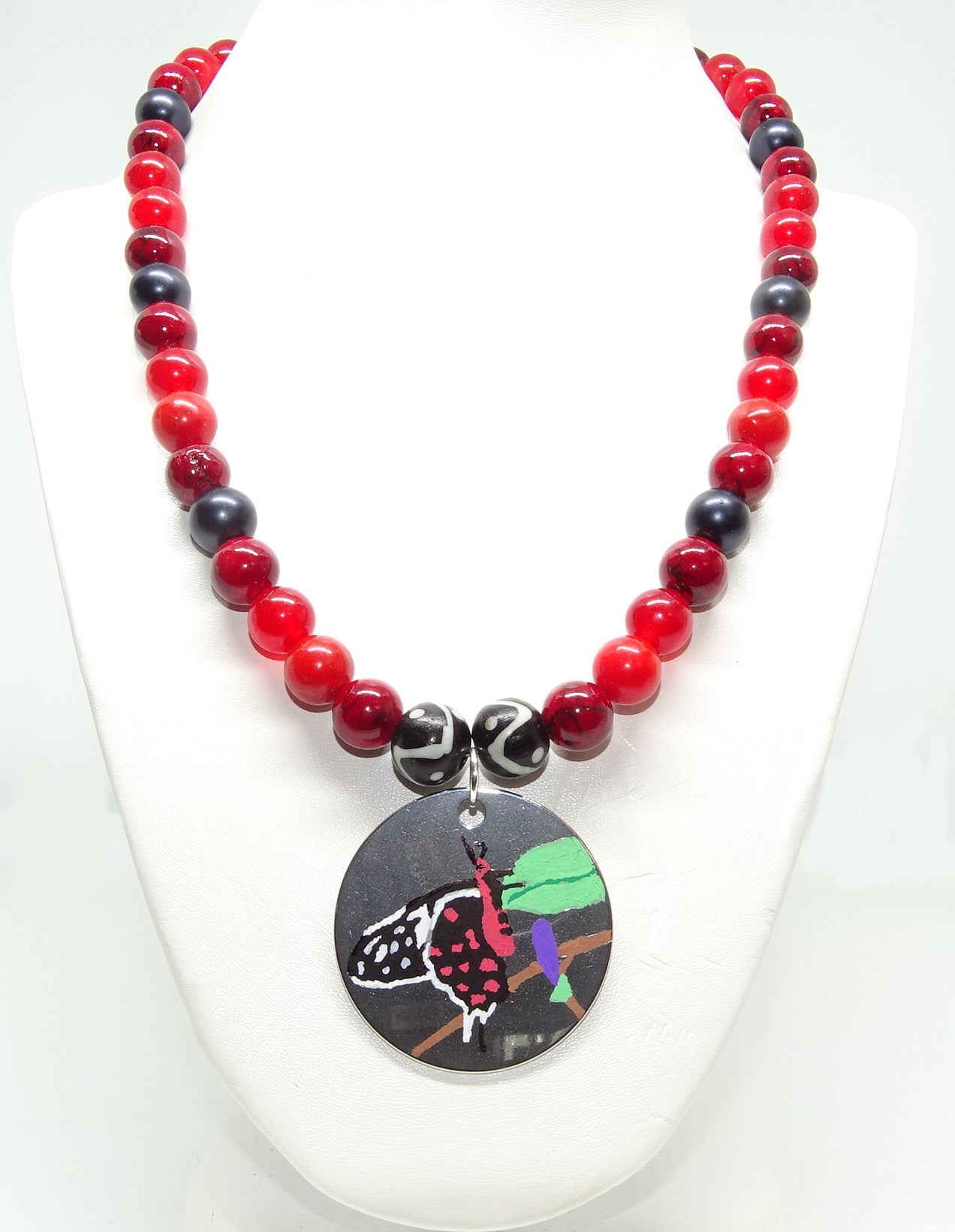 Crimson Rose Swallowtail Butterfly Necklace